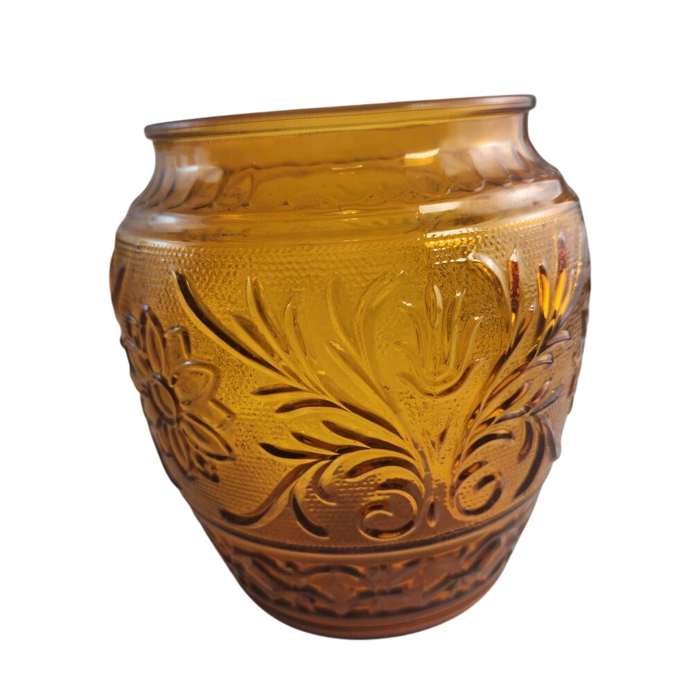 Indiana Glass Tiara Amber Daisy/Floral Jar / Vase "NO LID"